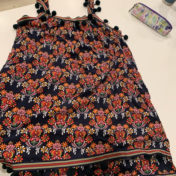 Crown & Ivy Navy Red Pink Moroccan Floral Pom Pom Shift Tank Dress - Picture 2 of 6